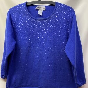 Cathy Daniels Royal Blue sweater with silver beads / bling- Sz: L